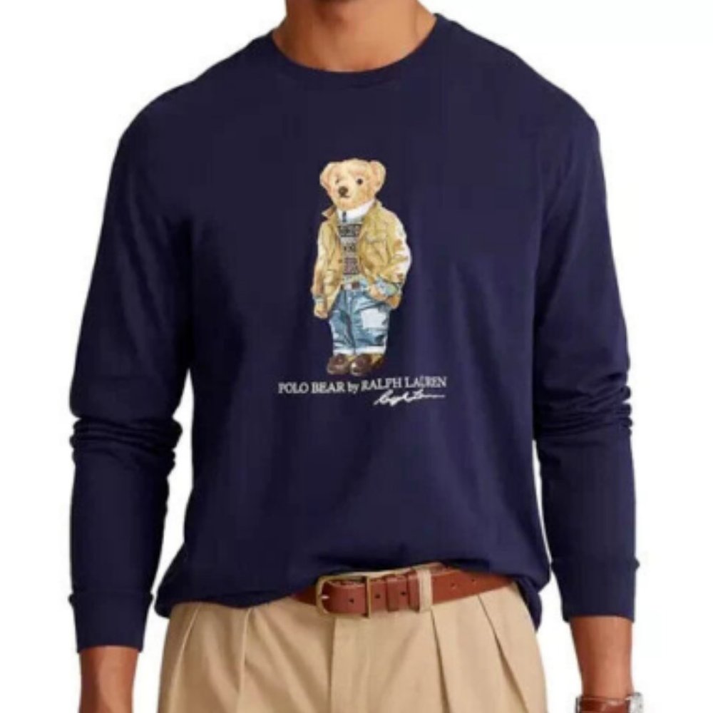 Polo Ralph Lauren Men's Big & Tall XLT Navy Savannah Bear Long Sleeve Tee Shirt - Picture 1 of 6